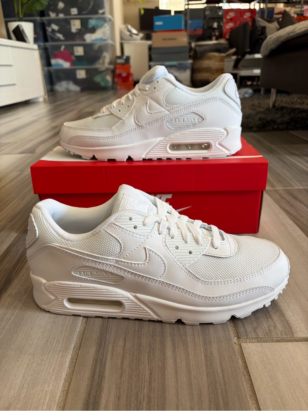 Women's Nike Air Max 90 Shoes Sneakers - Triple White CN8490-100